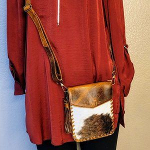 Western Tooled Leather Cowhide Mini Crossbody cell Phone smart mobile Purse